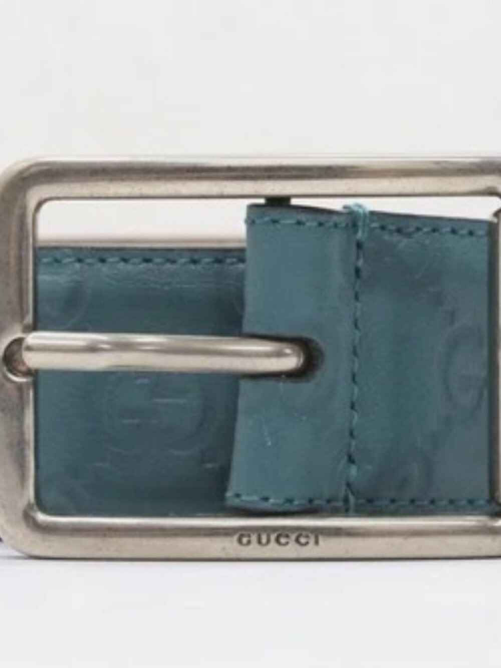 GUCCI Microguccissima Embossed Teal Leather Belt Size 95-38